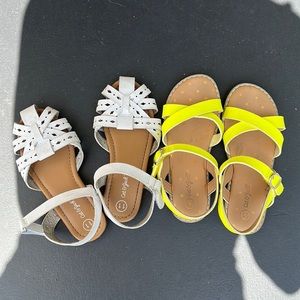 2 pair Girls Cat & Jack Summer Sandals size 11, gently used, neon yellow & white